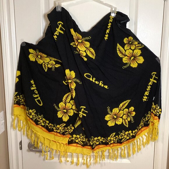 Women's Beach Coverup Wrap Sarong With Tassels Fringe Tropical Hawaii Vacation - Picture 6 of 7